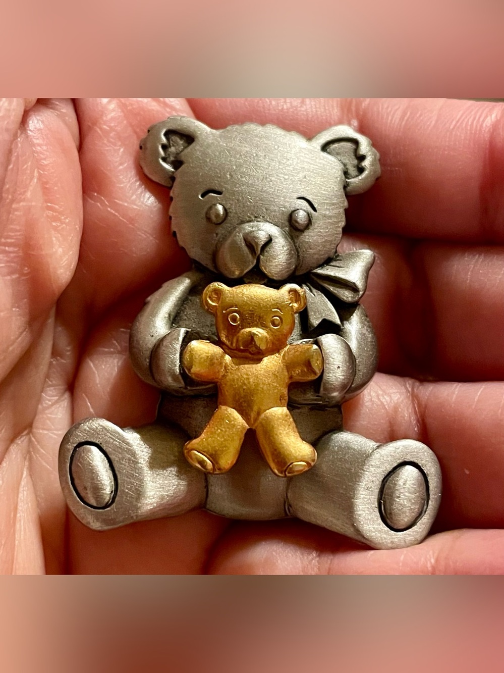 Vintage Two-Tone Teddy Bear Brooch – Silver & Gold Accent